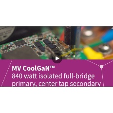 Infineon’s latest evaluation board demonstrating the benefit of MV CoolGaN™ e-mode HEMT. A complete solution for telecom 840 watt full-bridge to center tap isoltated DC to DC converter with over 96% peak efficiency.