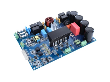 The evaluation board was developed to support in first steps designing servo drive applications with the CoolSiC™ MOSFET 1200 V in discrete packages. It integrates a 3-phase rectifier EMI filter, current sensors, and protection features as well as thermal management and heatsink. All relevant analog and control signals are easily accessible with test pads.