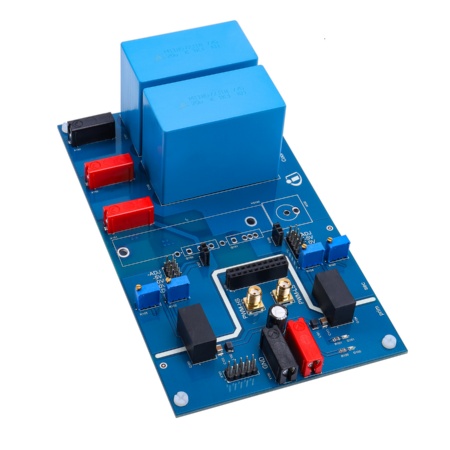 The motherboard of the evaluation platform was designed for a maximum voltage of 800 V and a maximum pulsed current of 130 A. For measuring at higher temperatures of up to 175°C, the heatsink can be used together with a heating element.